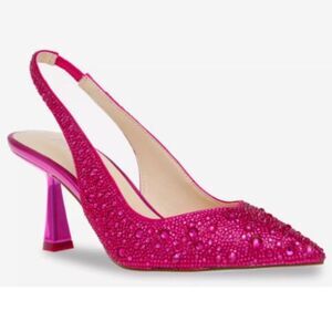 Betsey Johnson Clark Rhinestone Slingback Pumps 8M Fuchsia